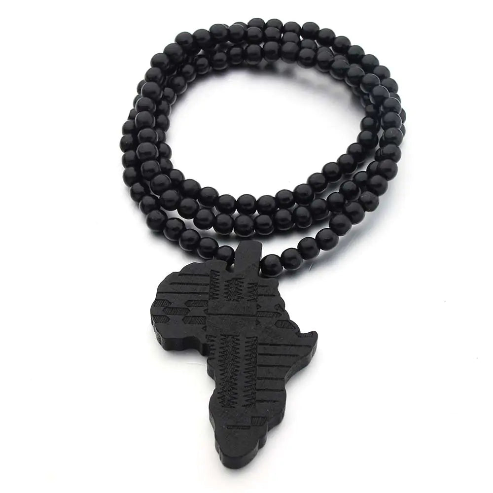 Africa Map Wooden Pendant Necklace