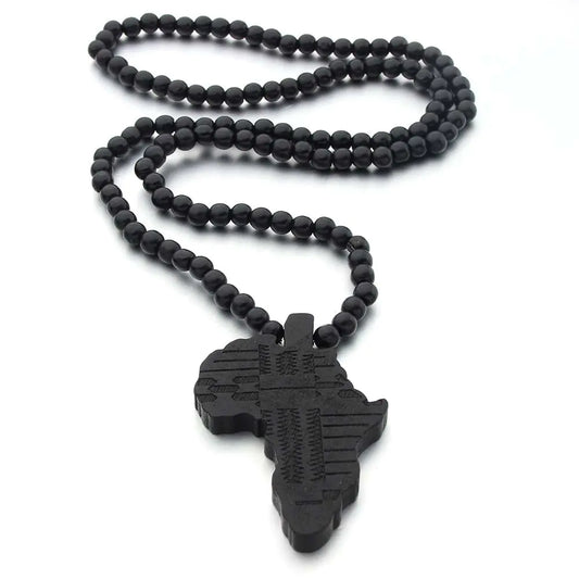 Africa Map Wooden Pendant Necklace