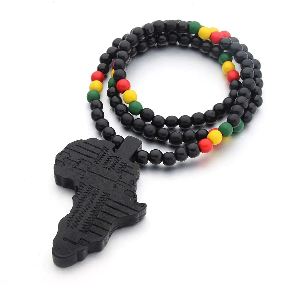 Africa Map Wooden Pendant Necklace