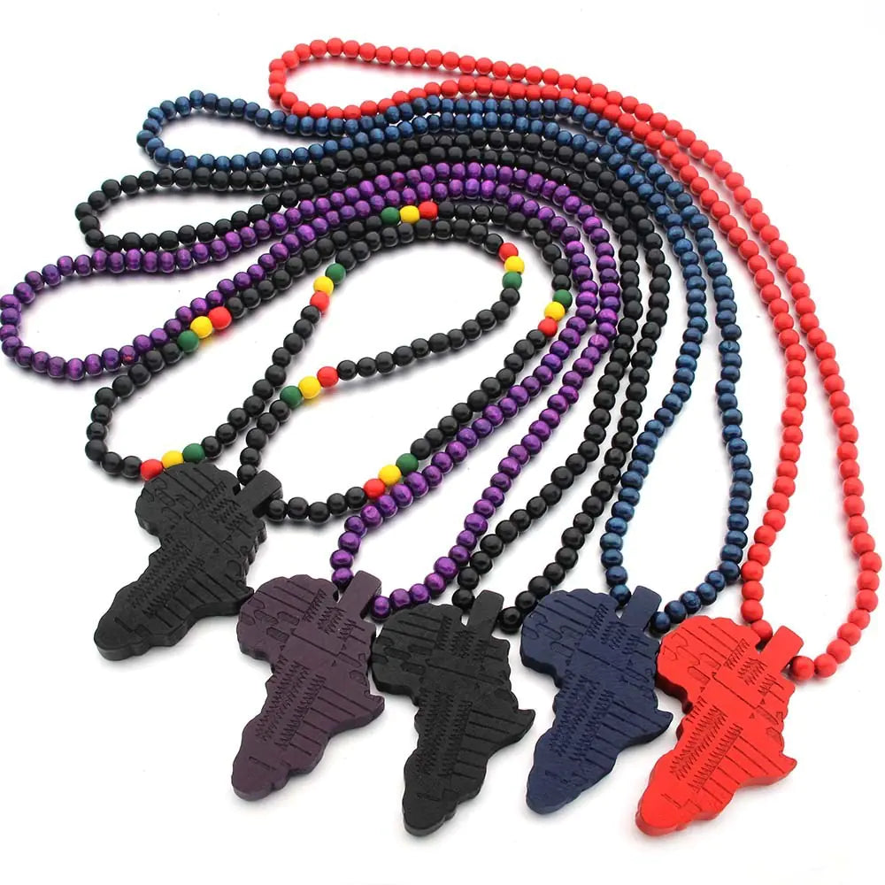 Africa Map Wooden Pendant Necklace