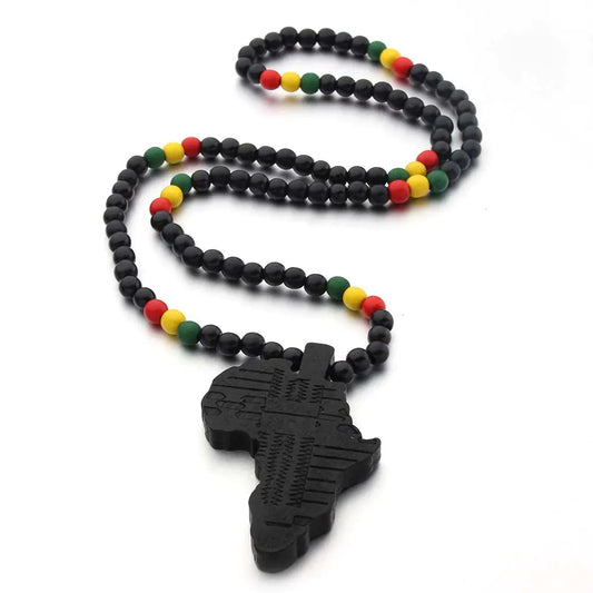 Africa Map Wooden Pendant Necklace