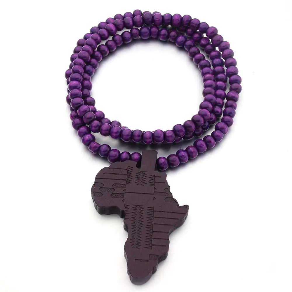 Africa Map Wooden Pendant Necklace
